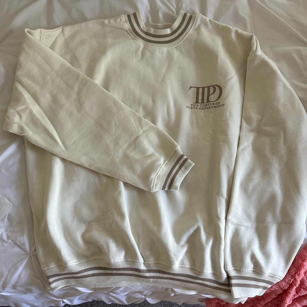 Taylor Swift The Tortured Poets Department TTPD Beige Crewneck Sweater - Medium
